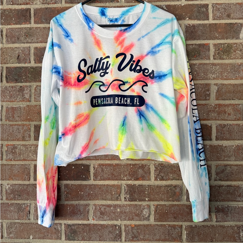 Bloom & Pop Tie-Dye Salty Vibes Crop Long Sleeve T-shirt Size Large